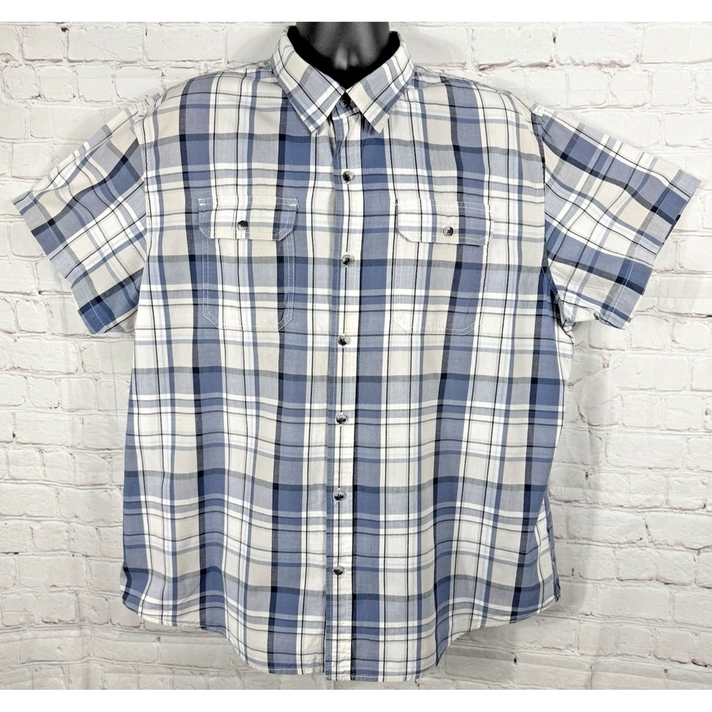 Old Navy Shirt Men's 2XL Blue Plaid Button Up Short Sleeve Regular Fit Shirt‎